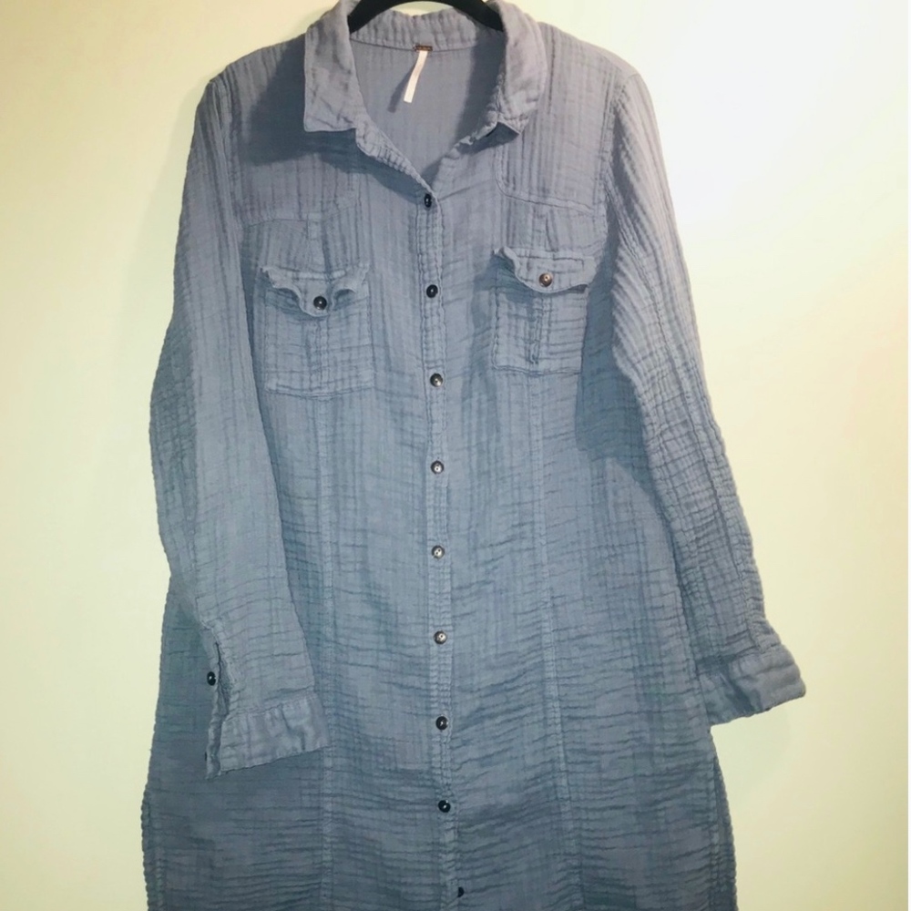 Free People Denim Shirt Dress Tunic Size Large